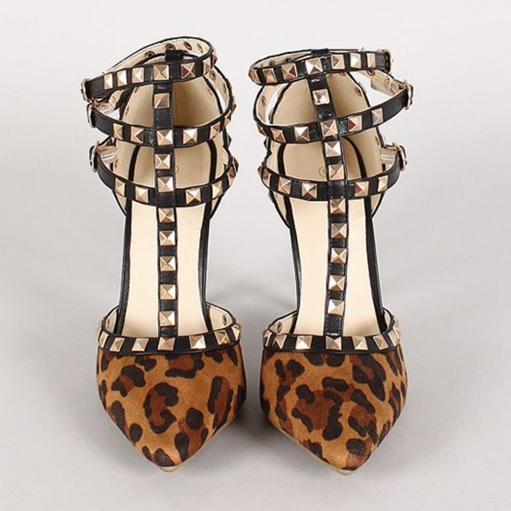 Adora Leopard Studded Pumps Stilettos Heels NWT